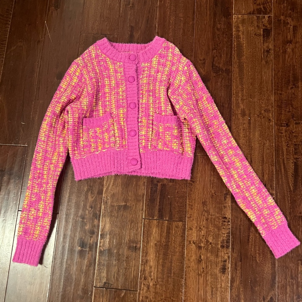 Forever 21 Womens Pink Plaid Button Front Cardigan